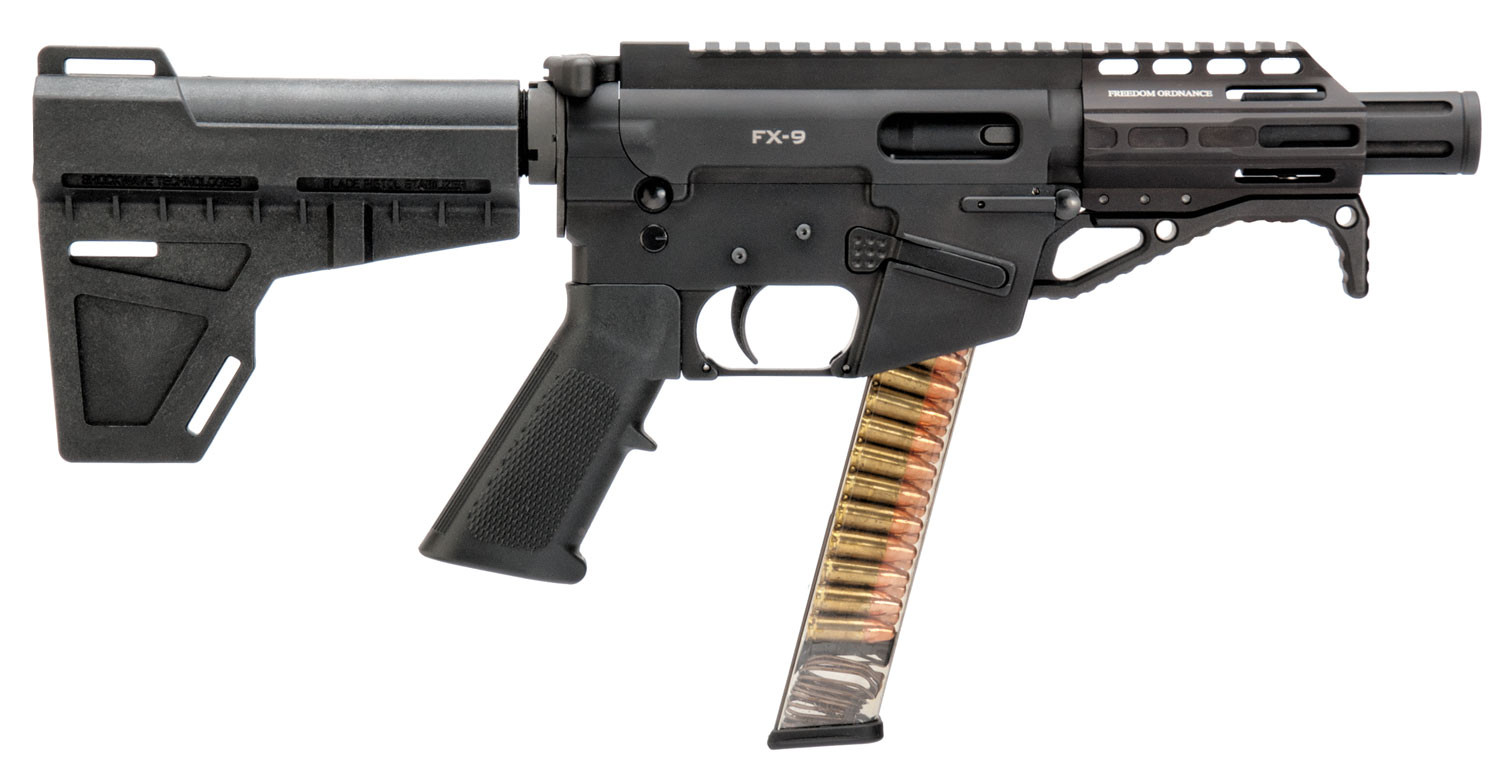Freedom Ordnance FX9P4 FX-9 9mm Luger 31+1 4.50" Black Nitride Chromoly Steel Barrel Black Hard Coat Anodized Black KAK Shockwave Pistol Brace Black Polymer Grips Right Hand 3 Freedom Ordnance FX9P4 FX-9 9mm Luger 31+1 4.50" Black Nitride Chromoly Steel Barrel Black Hard Coat Anodized Black KAK Shockwave Pistol Brace Black Polymer Grips Right Hand
