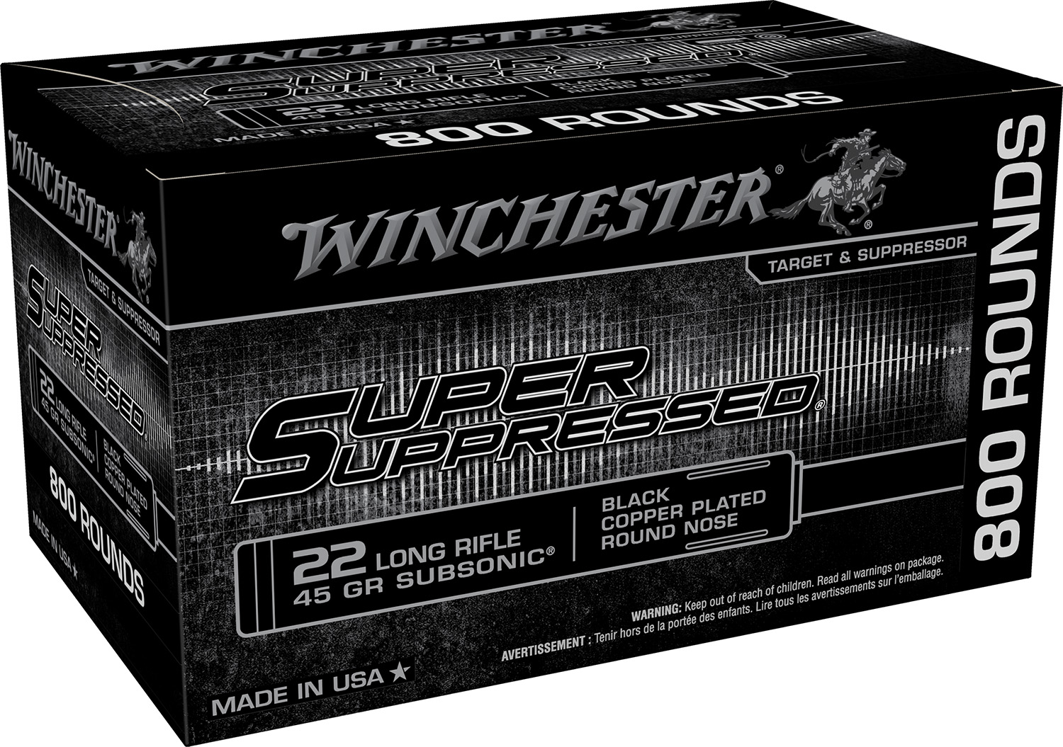 Winchester Ammo SUP22LRB Super Suppressed 22LR 45gr Black Copper Plated Round Nose 800 Per Bx/2 Case *Bulk 3 Winchester Ammo SUP22LRB Super Suppressed 22LR 45gr Black Copper Plated Round Nose 800 Per Bx/2 Case *Bulk
