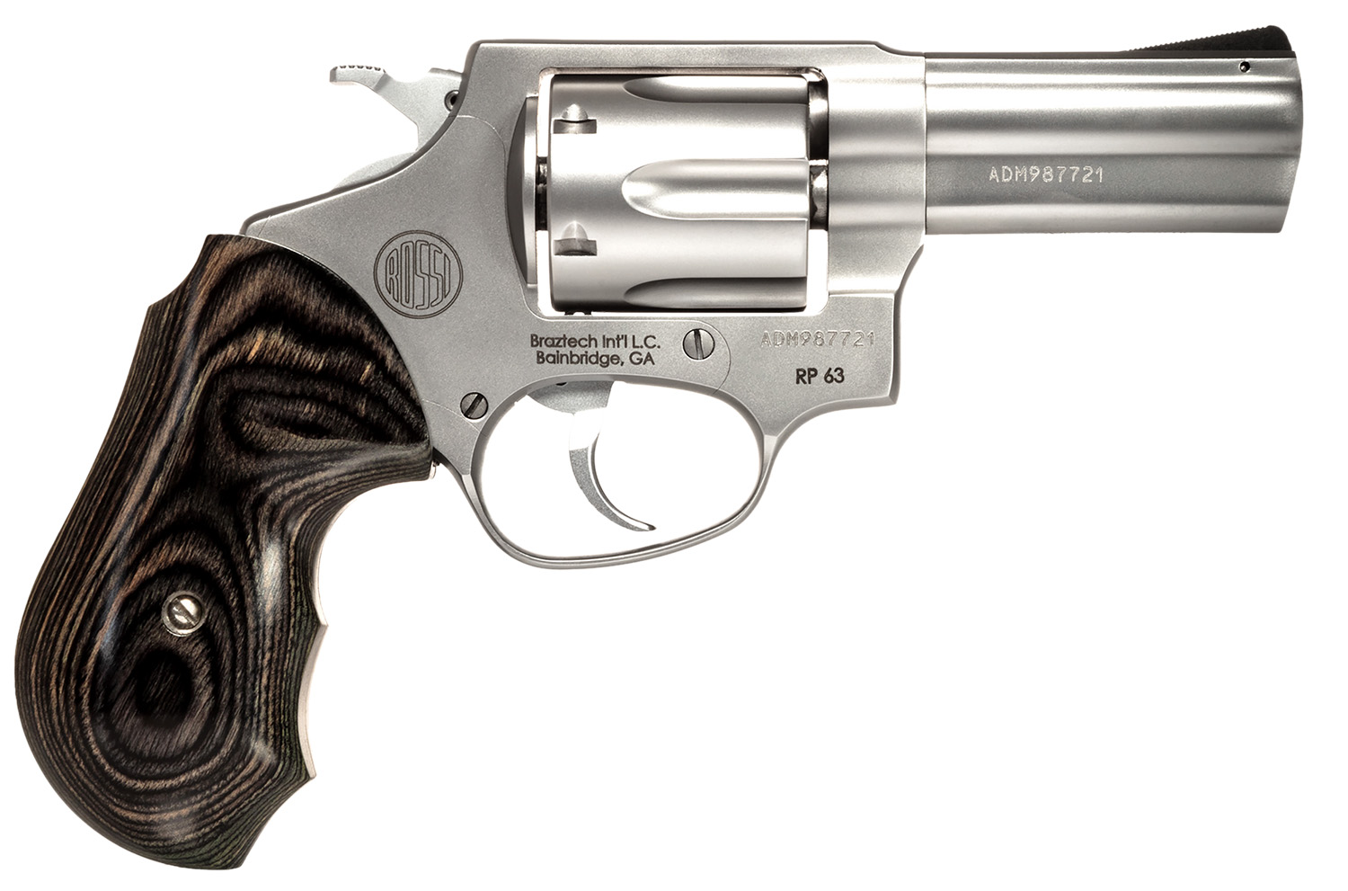 Rossi 2-RP639WD1 RP63  Small Frame 357 Mag 6rd 3" Stainless Steel Barrel, Cylinder & Frame Black/Gray Laminate Grip, Hammer Block Safety, Exposed Hammer