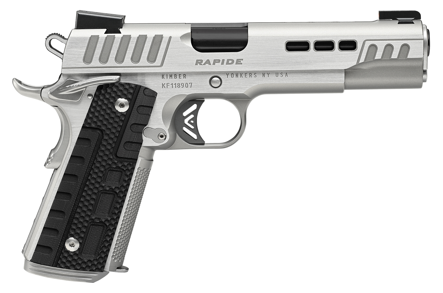 Kimber Mfg.,inc 3000429 Rapide Frost 10mm Auto 8+1 5" Black DLC Stainless Steel Barrel, Kimpro II Silver Lightening Cut/Serrated Stainless Steel Slide & Frame w/Beavertail, Black G10 Grip 3 Kimber Mfg.,inc 3000429 Rapide Frost 10mm Auto 8+1 5" Black DLC Stainless Steel Barrel, Kimpro II Silver Lightening Cut/Serrated Stainless Steel Slide & Frame w/Beavertail, Black G10 Grip