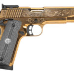 Girsan 390093 MC1911 S Lux 45 ACP 8+1 5" Gold Plated PVD Steel Barrel, Gold Finish Engraved Serrated w/Engraving Steel Slide, Gold Plated Steel Frame, Black G10 Grip 2 177039