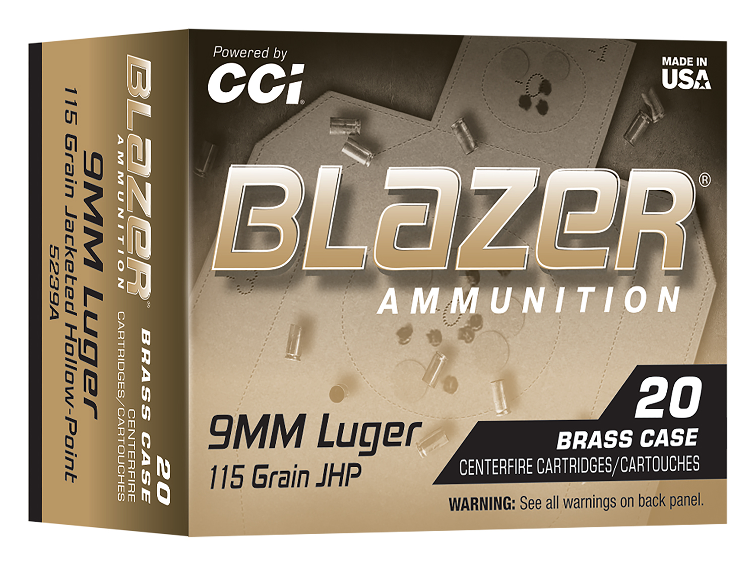 CCI 5239A Blazer  9mmLuger 115gr Jacketed Hollow Point 20/Box