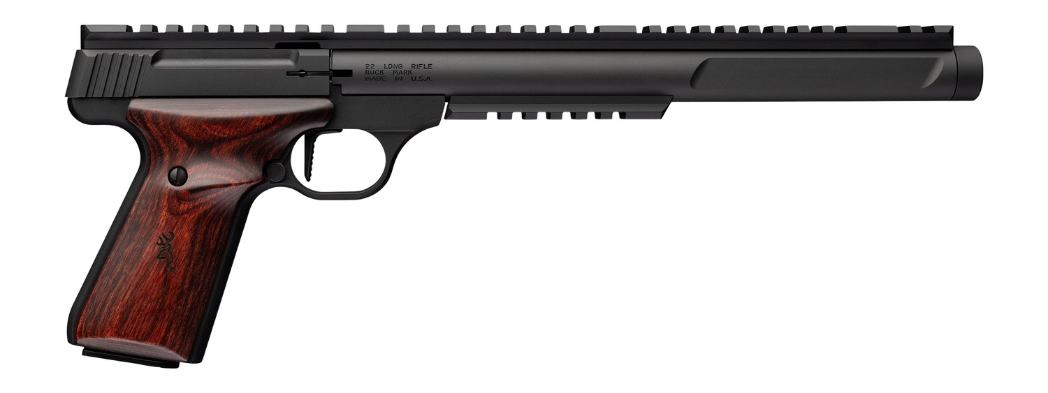 Browning 051613490 Buck Mark Hunter Varmint SR 22 LR 10+1 10.50" Matte Black Threaded Barrel, Matte Black Aluminum Frame w/Top & Lower Picatinny Rail, Rosewood Laminate w/Buckmark Grip