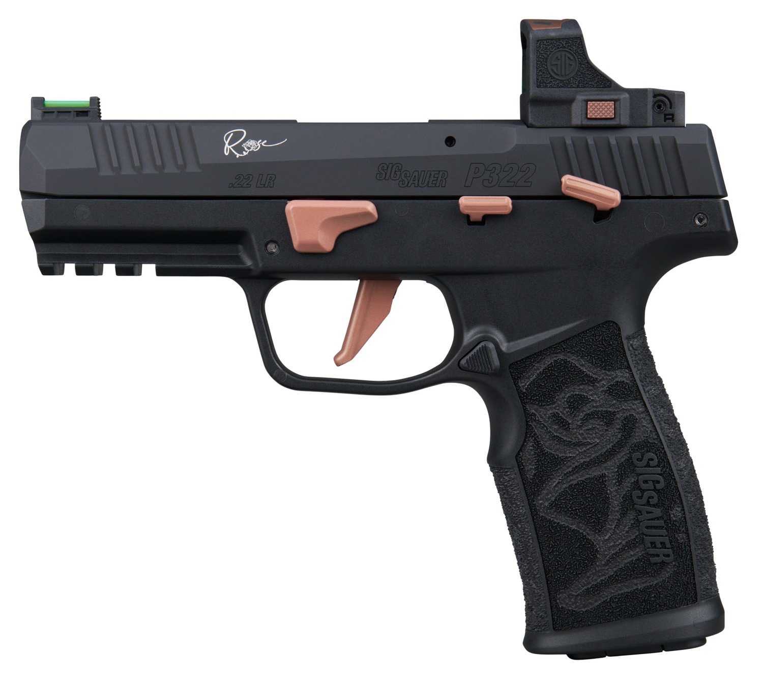 Sig Sauer 322CROSERS P322 Rose w/Optic 22 LR 20+1 4" Black Barrel, Black Anodized Serrated w/Optic Slide, Black Stainless Steel Frame w/Picatinny Rail, Rose Laser Engraved Black Polymer Grip, Sig ROME 3 Sig Sauer 322CROSERS P322 Rose w/Optic 22 LR 20+1 4" Black Barrel, Black Anodized Serrated w/Optic Slide, Black Stainless Steel Frame w/Picatinny Rail, Rose Laser Engraved Black Polymer Grip, Sig ROME