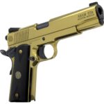 Dickinson LLC DKSN45GB Adam 1911 Golden 45 ACP 8+1 5" Black Barrel, Gold Cerakote Steel B Serrations Slide, Gold Steel Frame w/Beavertail, Black Textured Grip 1 200593