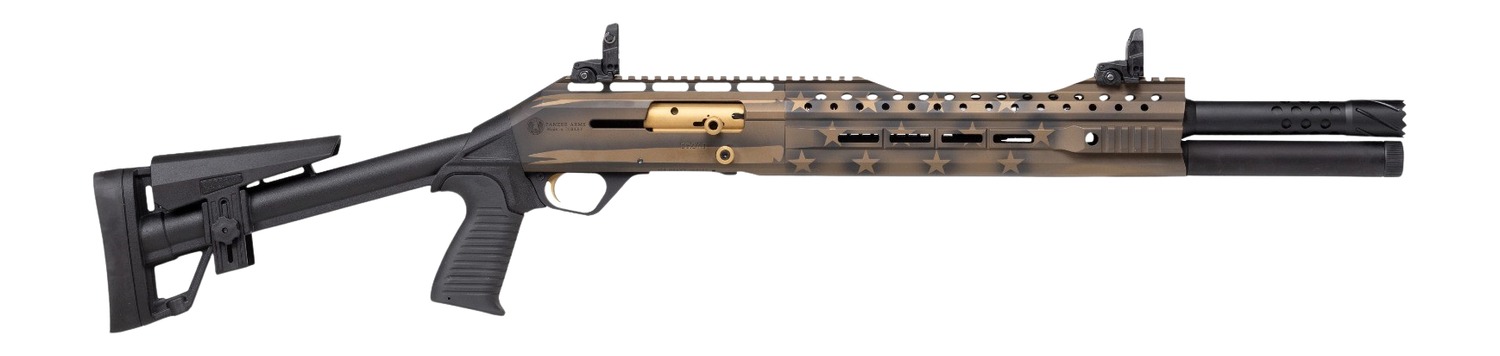 Panzer Arms PAEG240TSBBUSFC 240 12 Gauge Semi-Auto 3" 5+1 18.50" Black Ported Barrel, Black & Bronze US Flag Cerakote w/Gold Accents Aluminum Receiver w/Picatinny Rail, Black Skeleton Stock w/Pistol G 3 Panzer Arms PAEG240TSBBUSFC 240 12 Gauge Semi-Auto 3" 5+1 18.50" Black Ported Barrel, Black & Bronze US Flag Cerakote w/Gold Accents Aluminum Receiver w/Picatinny Rail, Black Skeleton Stock w/Pistol G