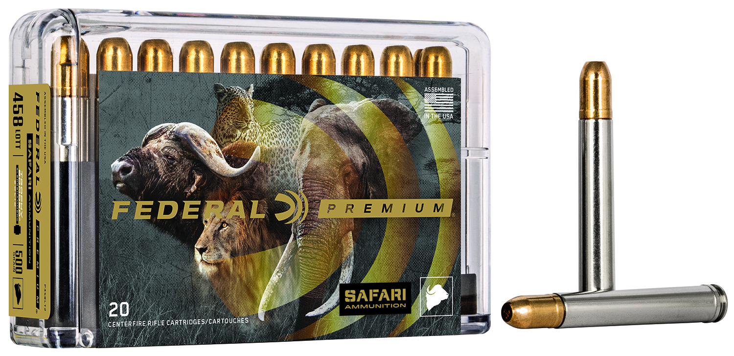 Federal P458T3 Premium Safari Cape-Shok 458WinMag 500gr Trophy Bonded Sledgehammer Solid 20 Per Box/10 Case 3 Federal P458T3 Premium Safari Cape-Shok 458WinMag 500gr Trophy Bonded Sledgehammer Solid 20 Per Box/10 Case