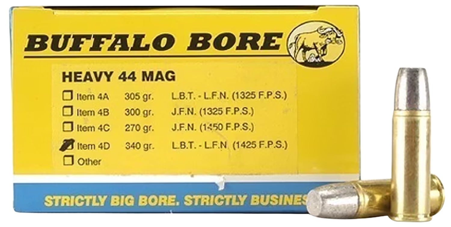 Buffalo Bore Ammunition 4D20 Heavy Strictly Business 44Rem Mag +P+ 340gr Lead Flat Nose 20 Per Box/12 Case 3 Buffalo Bore Ammunition 4D20 Heavy Strictly Business 44Rem Mag +P+ 340gr Lead Flat Nose 20 Per Box/12 Case