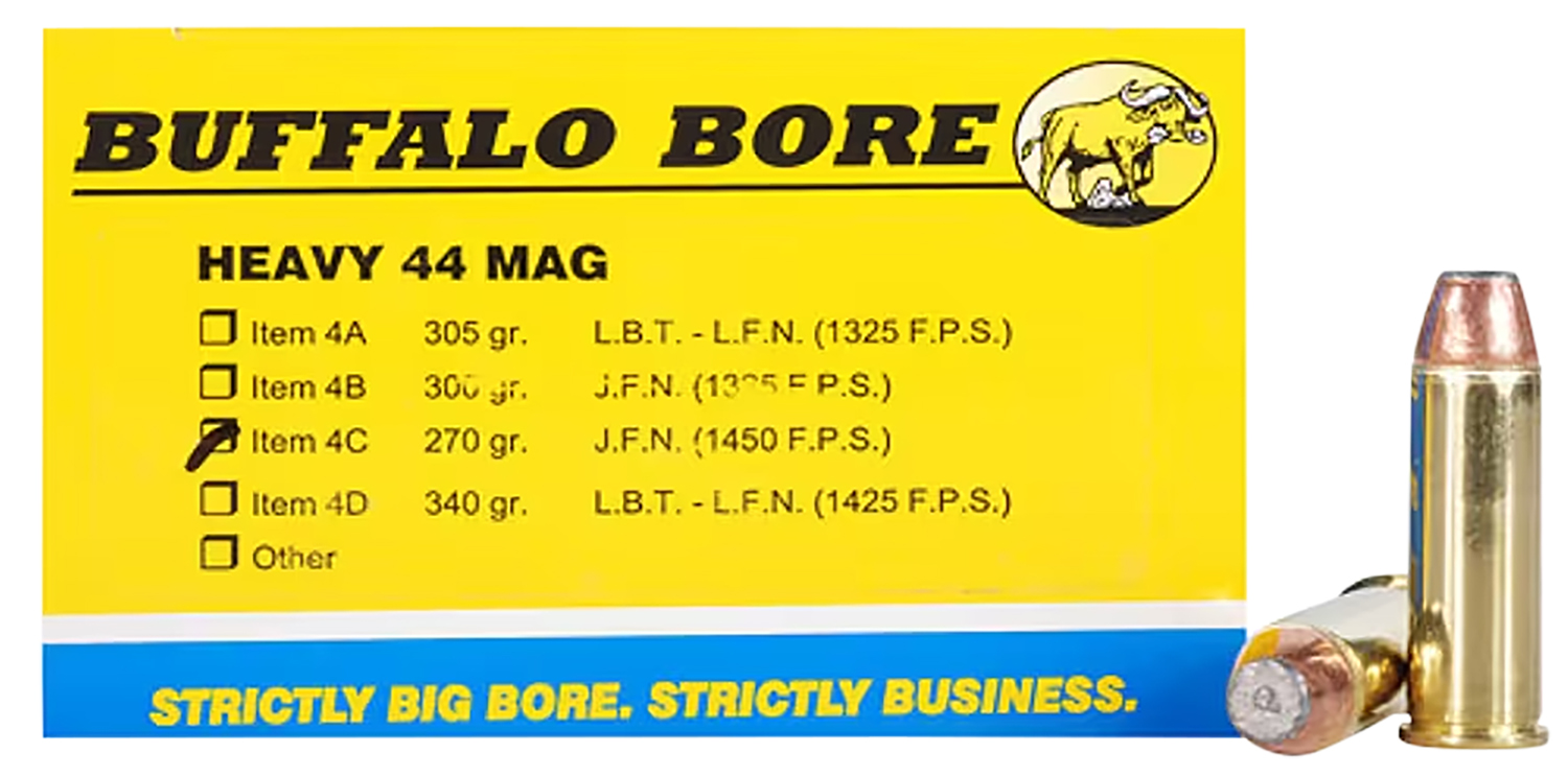 Buffalo Bore Ammunition 4C20 Heavy Strictly Business 44Rem Mag 270gr Semi Jacketed Flat Point 20 Per Box/12 Case 3 Buffalo Bore Ammunition 4C20 Heavy Strictly Business 44Rem Mag 270gr Semi Jacketed Flat Point 20 Per Box/12 Case