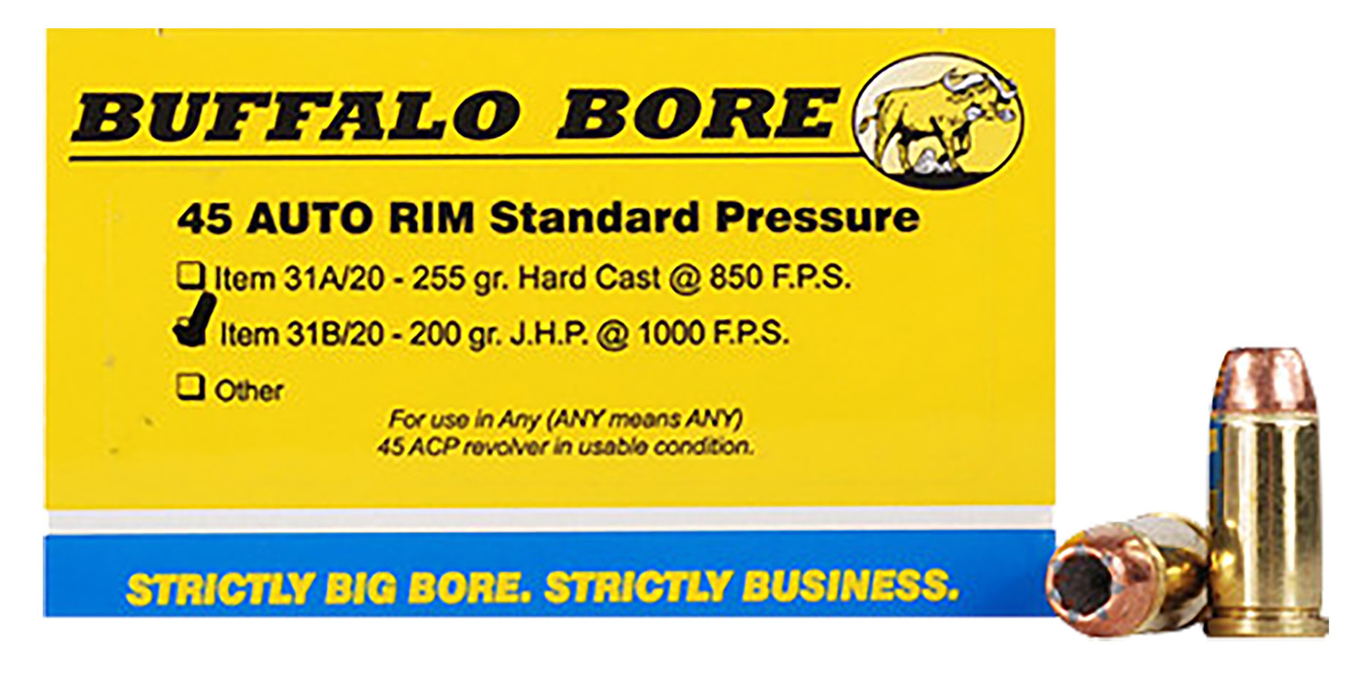 Buffalo Bore Ammunition 31B20 Standard Pressure Strictly Business 45Auto Rim 200gr Jacket Hollow Point 20 Per Box/12 Case 3 Buffalo Bore Ammunition 31B20 Standard Pressure Strictly Business 45Auto Rim 200gr Jacket Hollow Point 20 Per Box/12 Case