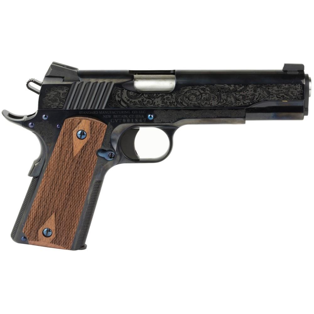 Standard Mfg 1911 Handgun .45 ACP 7rd Magazine 5" Barrel Black and Royal Blue Engraving with Brown Grips 3 Standard Mfg 1911 Handgun .45 ACP 7rd Magazine 5" Barrel Black and Royal Blue Engraving with Brown Grips