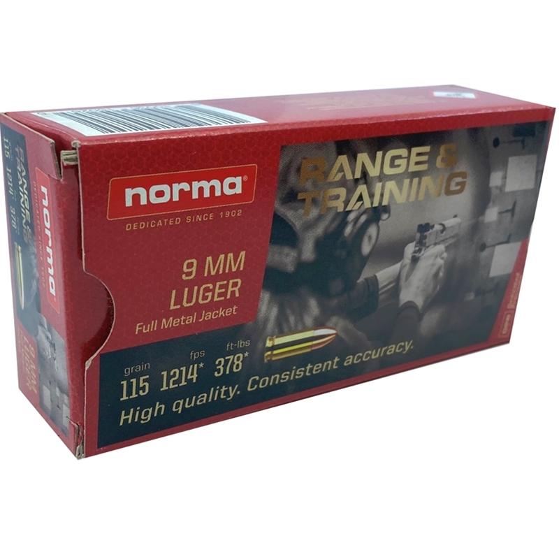 Norma Range and Training Handgun Ammunition 9mm Luger 115gr FMJ 1214 fps 50/ct 3 Norma Range and Training Handgun Ammunition 9mm Luger 115gr FMJ 1214 fps 50/ct