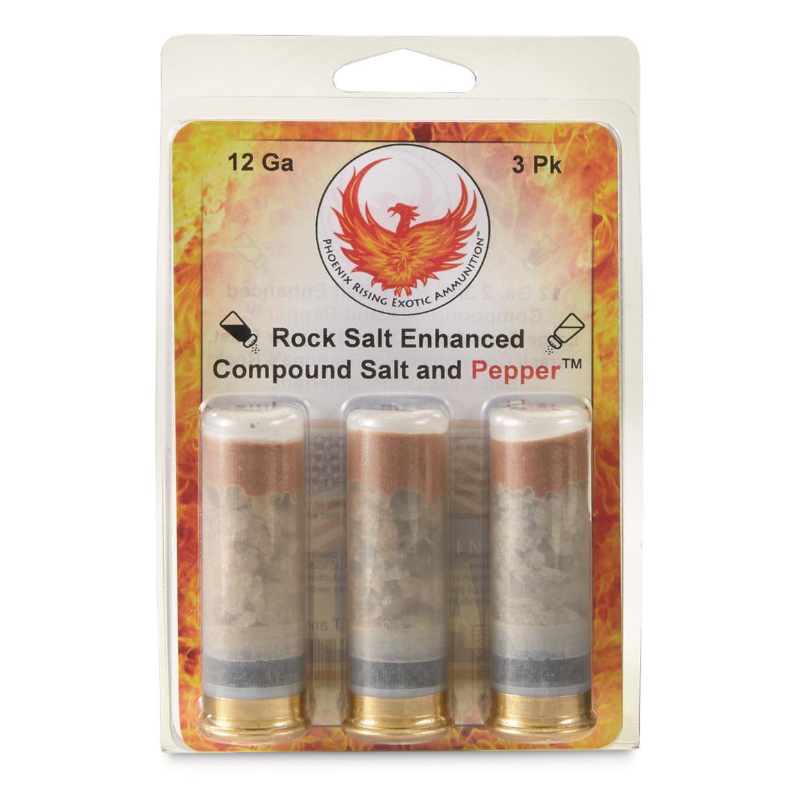 Phoenix Rising Salt & Pepper Shotshells Rock Salt & Pepper Blast 12ga 2-3/4" Less Lethal 3/ct 3 Phoenix Rising Salt & Pepper Shotshells Rock Salt & Pepper Blast 12ga 2-3/4" Less Lethal 3/ct
