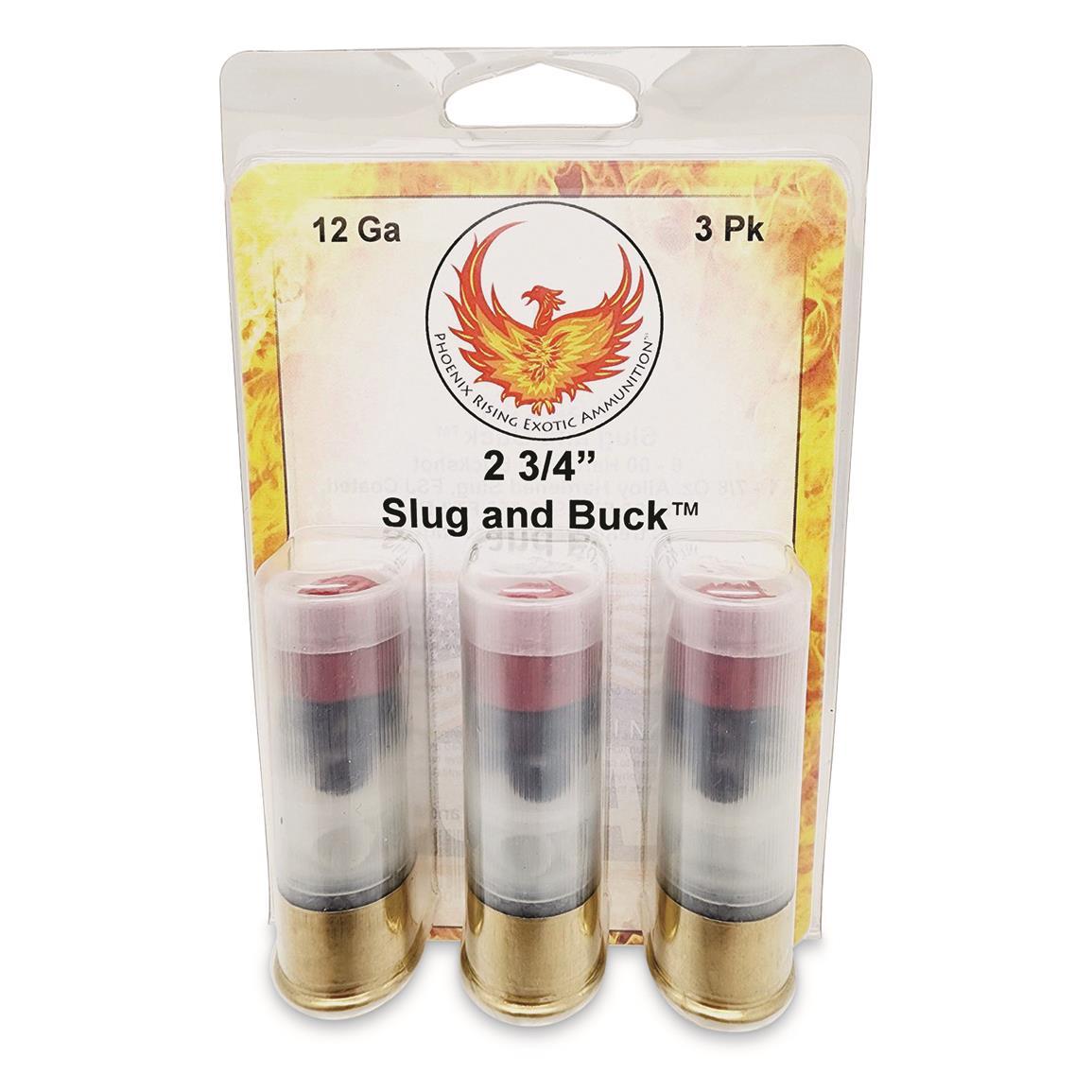 Phoenix Rising Slug & Buck Shotshell 12ga 2-3/4" FSJ 7/8oz Slug & 6-00 Buckshot 1225 fps 3/ct 3 Phoenix Rising Slug & Buck Shotshell 12ga 2-3/4" FSJ 7/8oz Slug & 6-00 Buckshot 1225 fps 3/ct
