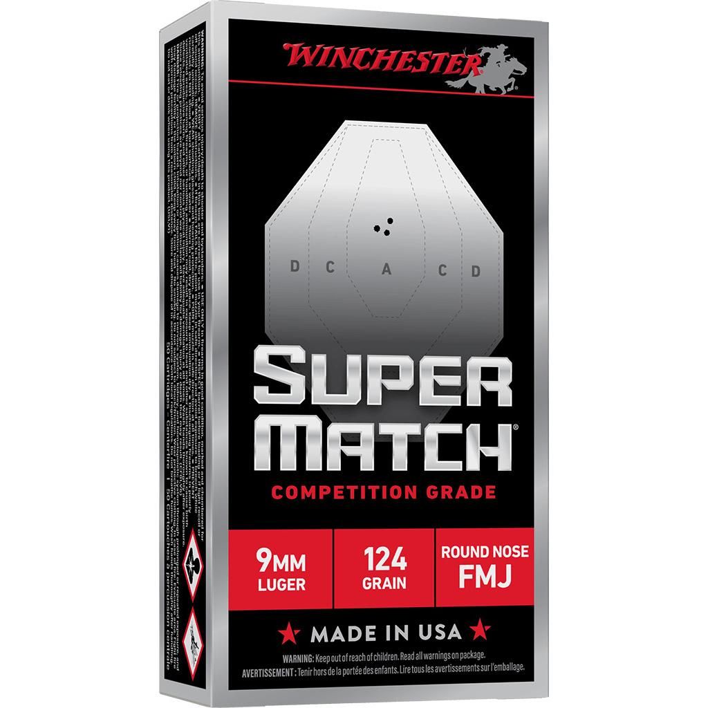 Winchester Super Match Handgun Ammunition 9mm Luger 124gr FMJ 1140fps 50/ct 3 Winchester Super Match Handgun Ammunition 9mm Luger 124gr FMJ 1140fps 50/ct