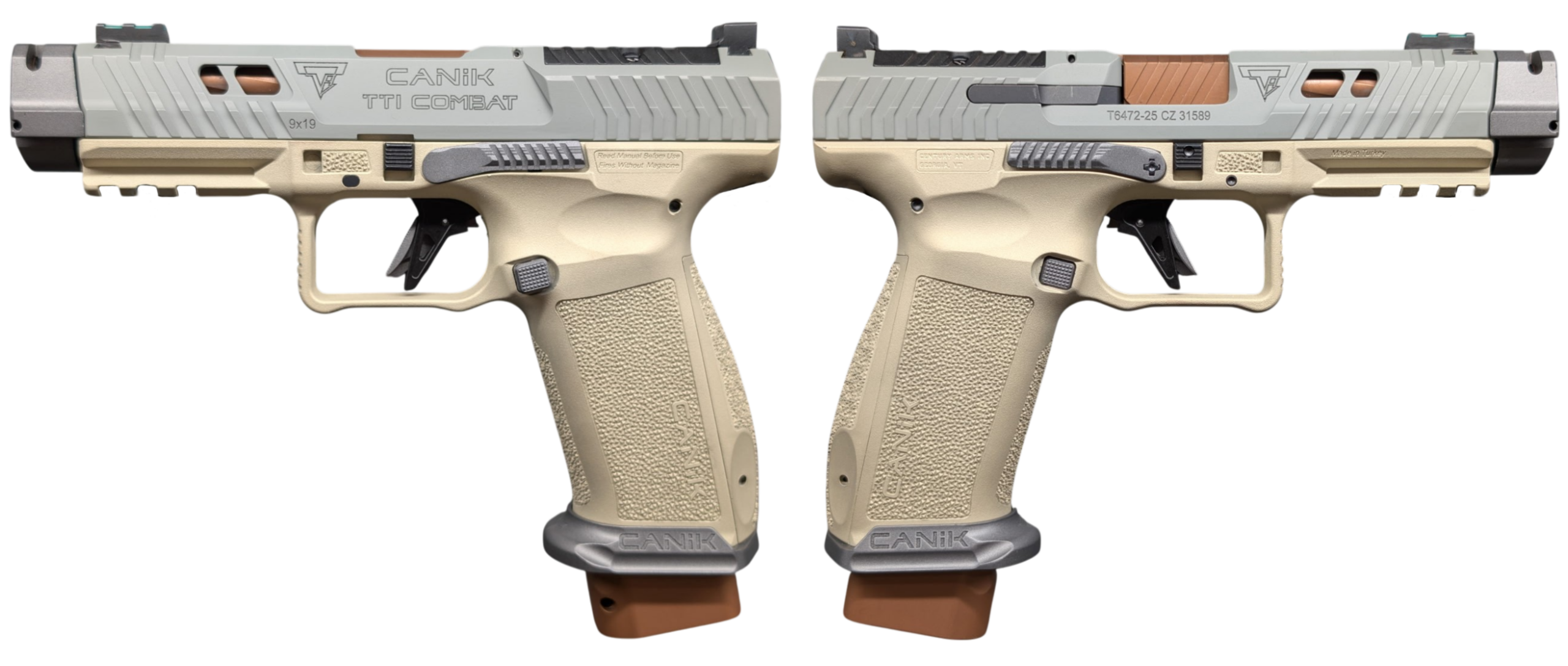 CANIK TTI COMBAT SUGA BEAR CHAMPAGNE/TUNGSTEN 9MM PISTOL 4.6" 2-18RD 3 CANIK TTI COMBAT SUGA BEAR CHAMPAGNE/TUNGSTEN 9MM PISTOL 4.6" 2-18RD