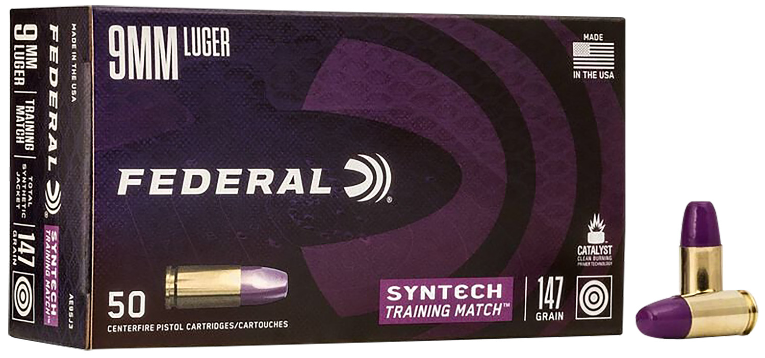 Federal AE9SJ3 Syntech Training Match 9mmLuger 147gr Total Syntech Jacket Flat Nose 50 Per Box/10 Case 3 Federal AE9SJ3 Syntech Training Match 9mmLuger 147gr Total Syntech Jacket Flat Nose 50 Per Box/10 Case