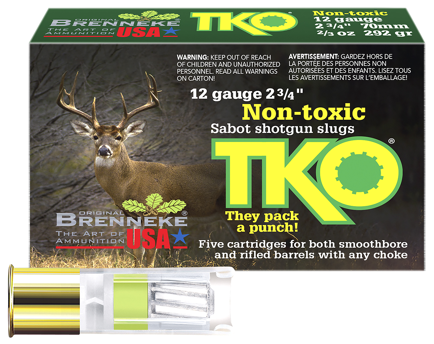 Brenneke SL122TKO TKO 12Gauge 2.75" 2/3oz Slug Shot 5 Per Box/50 Case 3 Brenneke SL122TKO TKO 12Gauge 2.75" 2/3oz Slug Shot 5 Per Box/50 Case