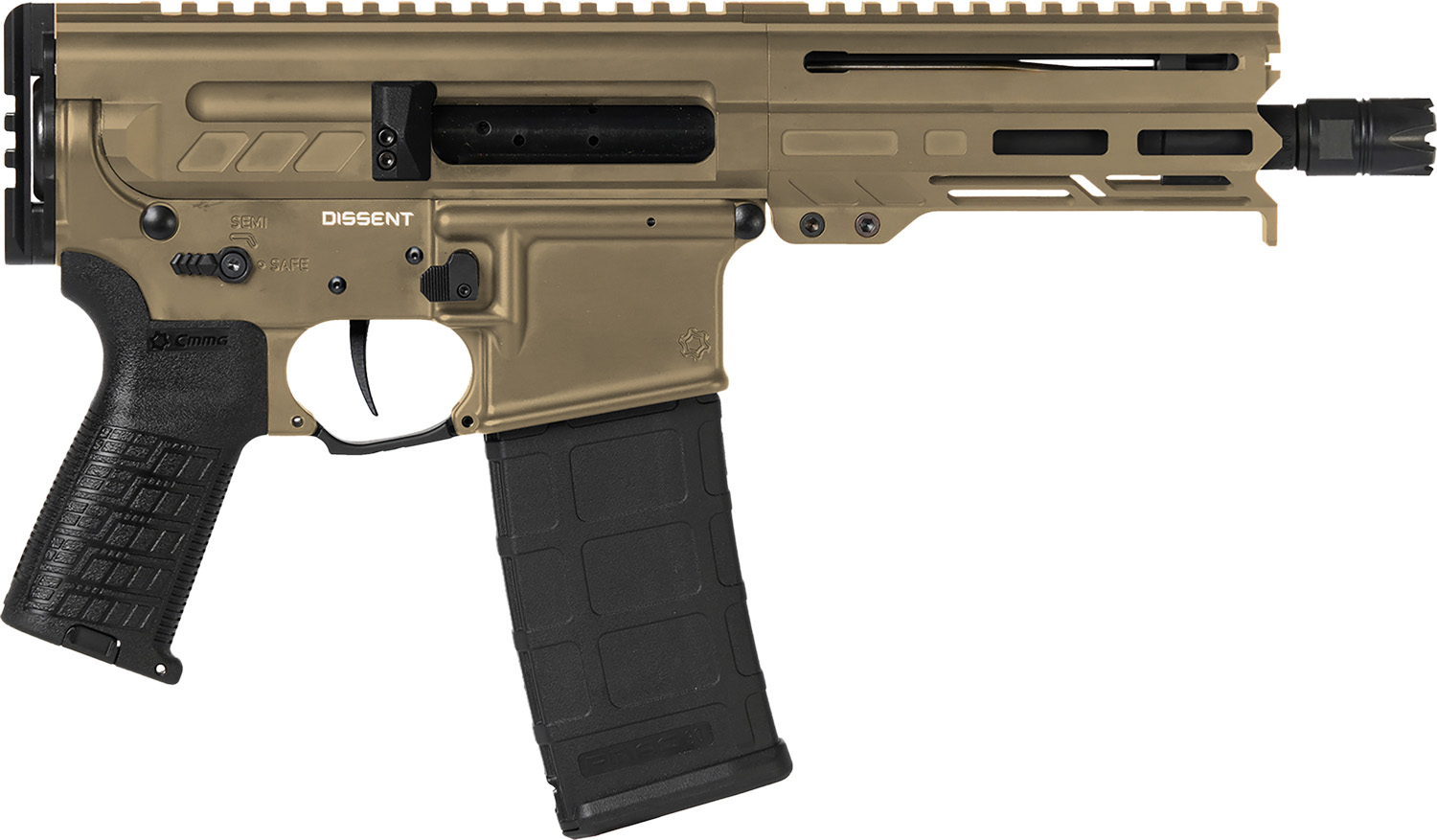 Catalog 78 CMMG 55A938FCT Dissent 5.56x45mm NATO 30+1 6.50", Coyote Tan Cerakote Rec, OEM Grip, Picatinny Buffer Adapter, Zeroed Drop-In Single Stage Trigger
