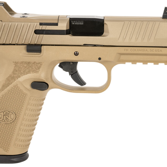 FN 66101376 510 Tactical Full Size Frame 10mm Auto 22+1, 4.71" Black Target Crown Steel Barrel, Flat Dark Earth PVD Optic Cut/Serrated Steel Slide & Polymer Frame w/Picatinny Rail, Ambidextrous