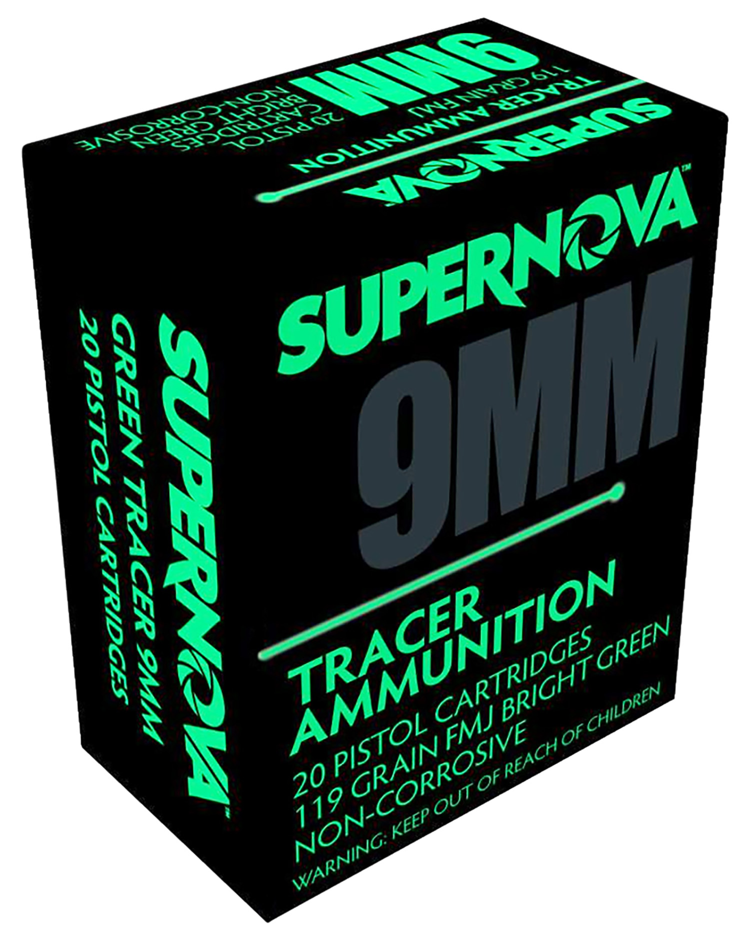 Supernova PMSN9MMG Green Tracer Non Corrosive 9mm Luger 119 Gr Full Metal Jacket 20 Per Box/ 50 Cs 3 Supernova PMSN9MMG Green Tracer Non Corrosive 9mm Luger 119 Gr Full Metal Jacket 20 Per Box/ 50 Cs