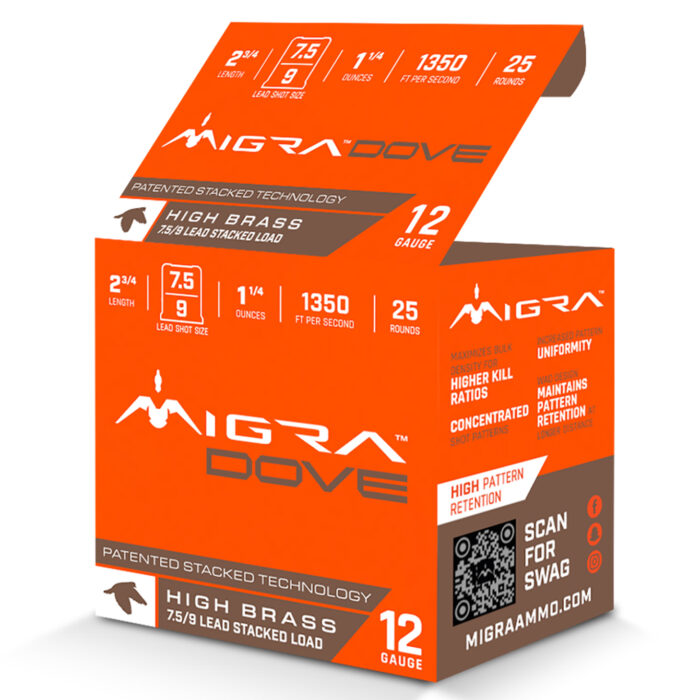 Cart 1 Migra Ammunitions M12UD75-9 Dove 12Gauge 2 3/4" 1 1/4oz 7.5/9Shot 25 Per Box/10 Case