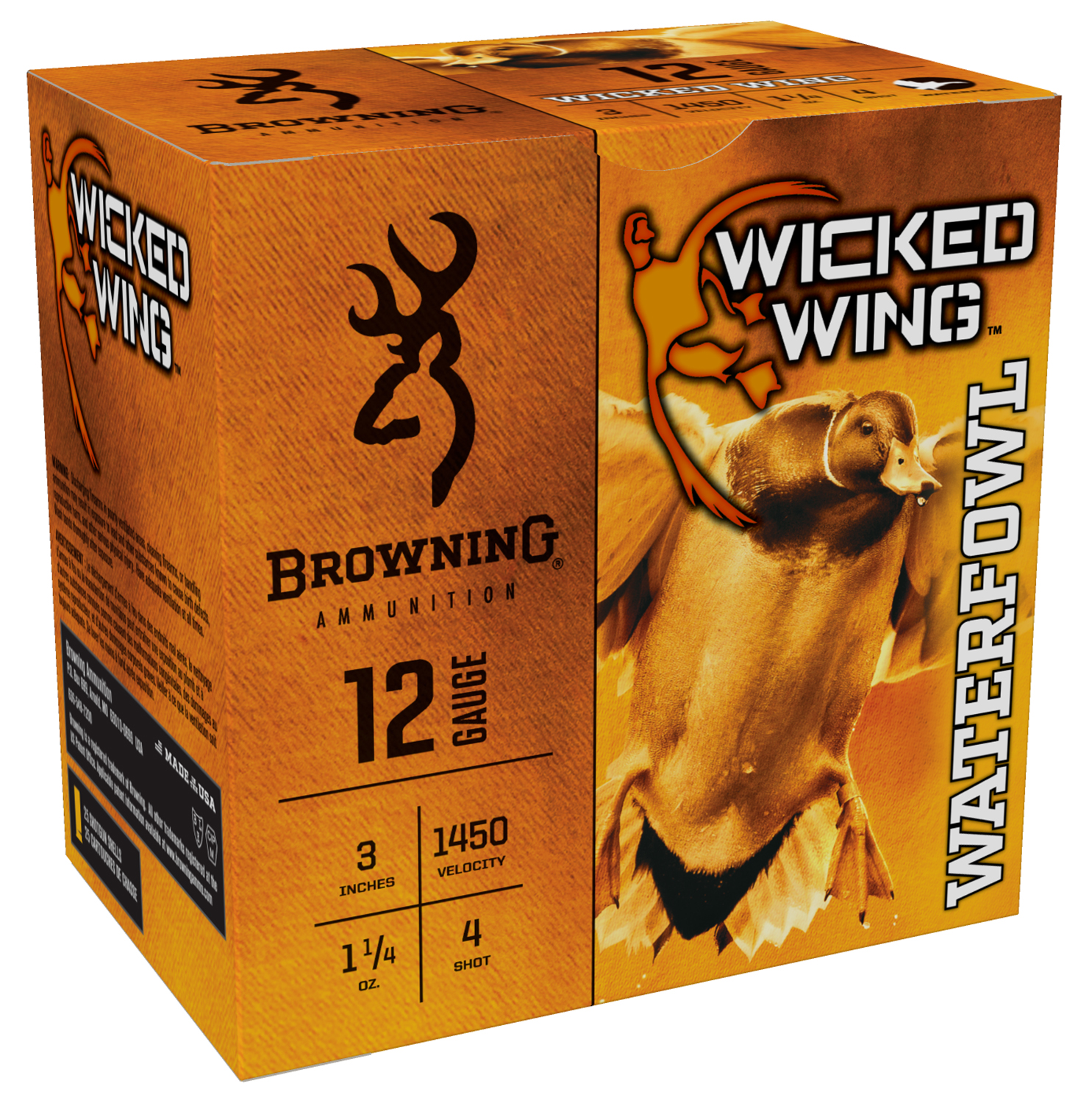 Browning Ammo B193421234 Wicked Wing 12Gauge 3" 1 1/4oz 4Shot 25 Per Box/10 Case 3 Browning Ammo B193421234 Wicked Wing 12Gauge 3" 1 1/4oz 4Shot 25 Per Box/10 Case
