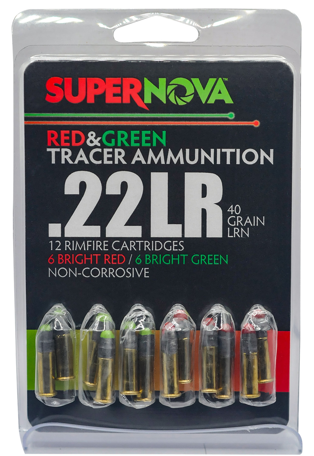 Supernova PMSN22LRMP Green/Red Tracer 22LR 40gr Lead Round Nose 12 Per Box/60 Case 3 Supernova PMSN22LRMP Green/Red Tracer 22LR 40gr Lead Round Nose 12 Per Box/60 Case