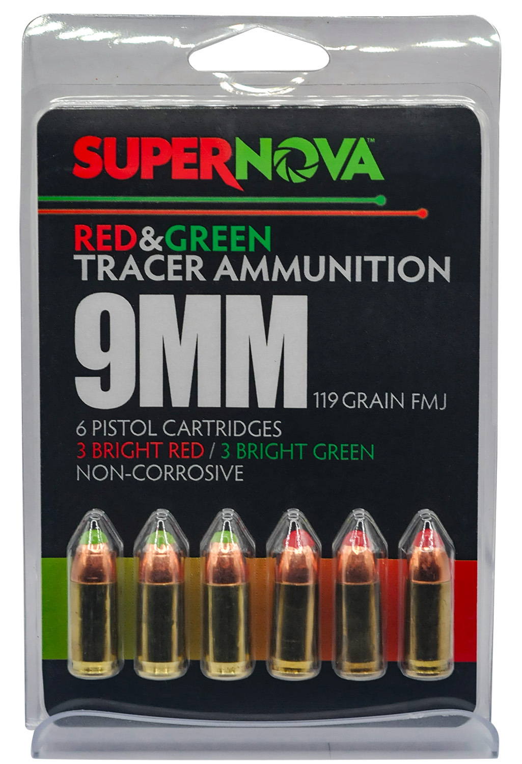 Supernova PMSN9MMMP Green/Red Tracer 9mmLuger 119Gr Full Metal Jacket 6 Per Box/60 Case 3 Supernova PMSN9MMMP Green/Red Tracer 9mmLuger 119Gr Full Metal Jacket 6 Per Box/60 Case