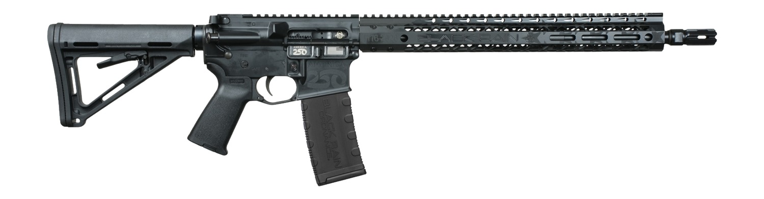 Black Rain Ordnance BRO-AMFLAG-BLKOUT-250 Spec15 250th Anniversary 5.56 NATO 30+1 16" 250th Anniversary Engraving Aluminum Receiver w/Picatinny Rail, Magpul MOE SL Black Polymer Stock. Black Magpul Gr 3 Black Rain Ordnance BRO-AMFLAG-BLKOUT-250 Spec15 250th Anniversary 5.56 NATO 30+1 16" 250th Anniversary Engraving Aluminum Receiver w/Picatinny Rail, Magpul MOE SL Black Polymer Stock. Black Magpul Gr