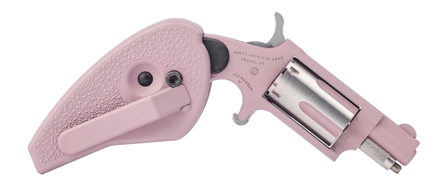 North American Arms 22MS-RC-HG Rose 22 LR 5rd Shot 1.13" Pink Champagne Cerakote Stainless Steel Barrel & Frame, Stainless Cylinder, Folding Holster Grip, Safety Notch, Exposed Hammer