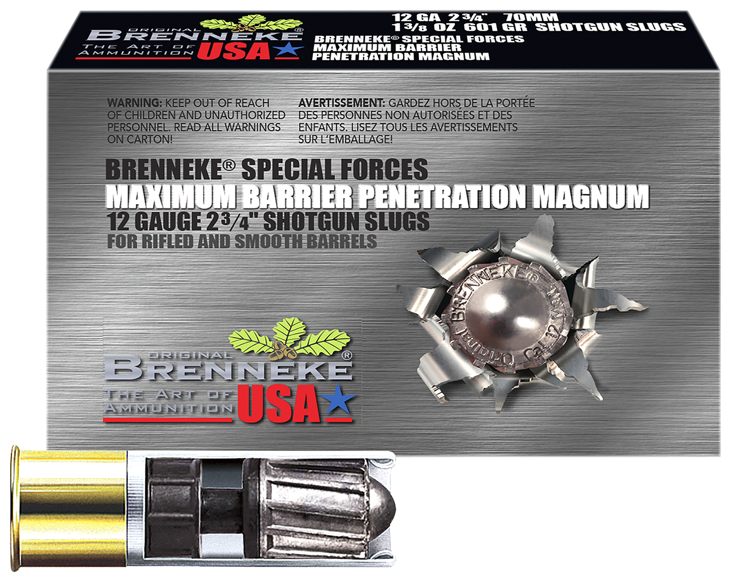 Brenneke SL122MBPM Special Forces Maximum Barrier Penetration Magnum 12Gauge 2.75" 1 3/8oz Slug Shot 5 Per Box/50 Case 3 Brenneke SL122MBPM Special Forces Maximum Barrier Penetration Magnum 12Gauge 2.75" 1 3/8oz Slug Shot 5 Per Box/50 Case