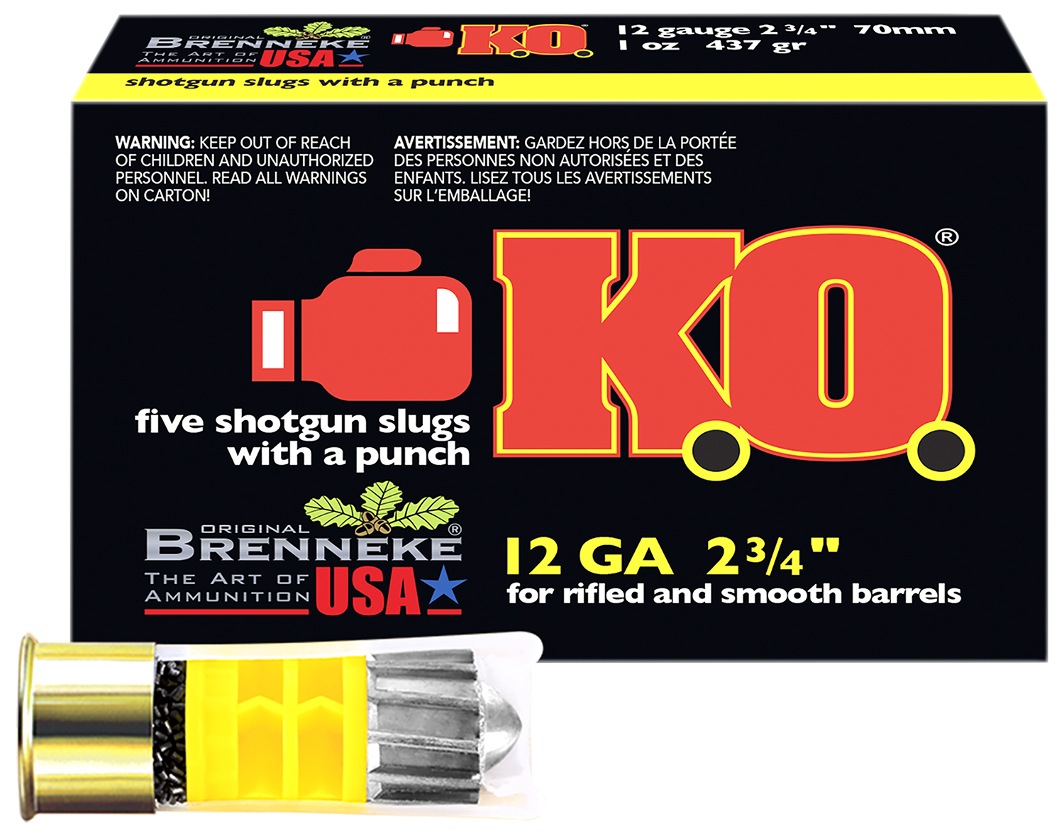 Brenneke SL122KO K.O. 12Gauge 2.75" 1oz Slug Shot 5 Per Box/50 Case 3 Brenneke SL122KO K.O. 12Gauge 2.75" 1oz Slug Shot 5 Per Box/50 Case