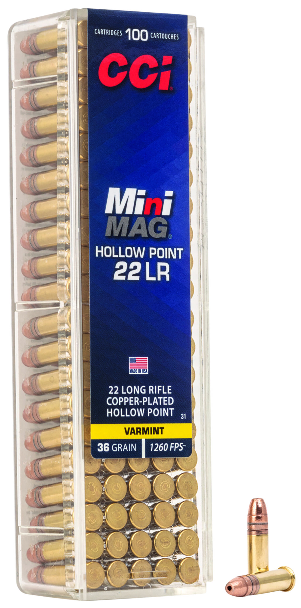 CCI 0031 Mini-Mag High Velocity 22LR 36gr Copper Plated Hollow Point 100 Per Box/50 Case 3 CCI 0031 Mini-Mag High Velocity 22LR 36gr Copper Plated Hollow Point 100 Per Box/50 Case