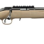 RUGER AMERICAN RIMFIRE 22 LR 16IN THREADED BARREL 10RD SATIN BLUE/FDE MARKSMAN ADJ TRIGGER NO SIGHTS SCOPE RAIL WITH STANDARD LENGTH OF PULL MODULE 8358 2 736676083589