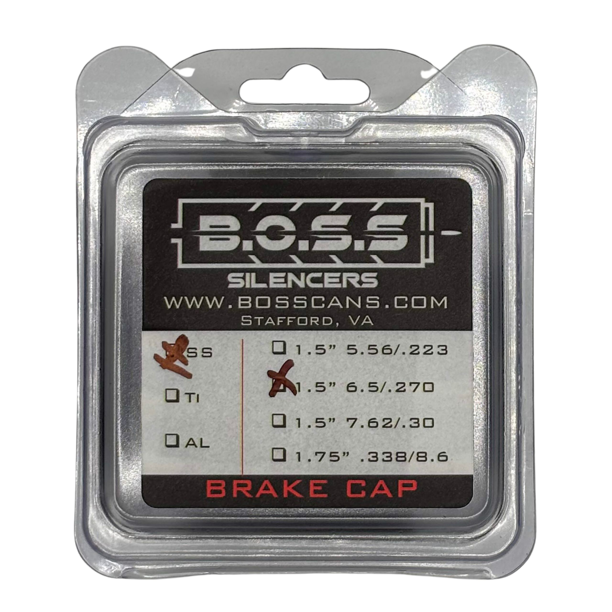 BOSS 6.5/.270 END CAP FOR 1.5IN BOSS SILENCER MODELS ONLY STAINLESS END CAP BRAKE BLACK EC-150-65-SS-BR-BLK 3 BOSS 6.5/.270 END CAP FOR 1.5IN BOSS SILENCER MODELS ONLY STAINLESS END CAP BRAKE BLACK EC-150-65-SS-BR-BLK