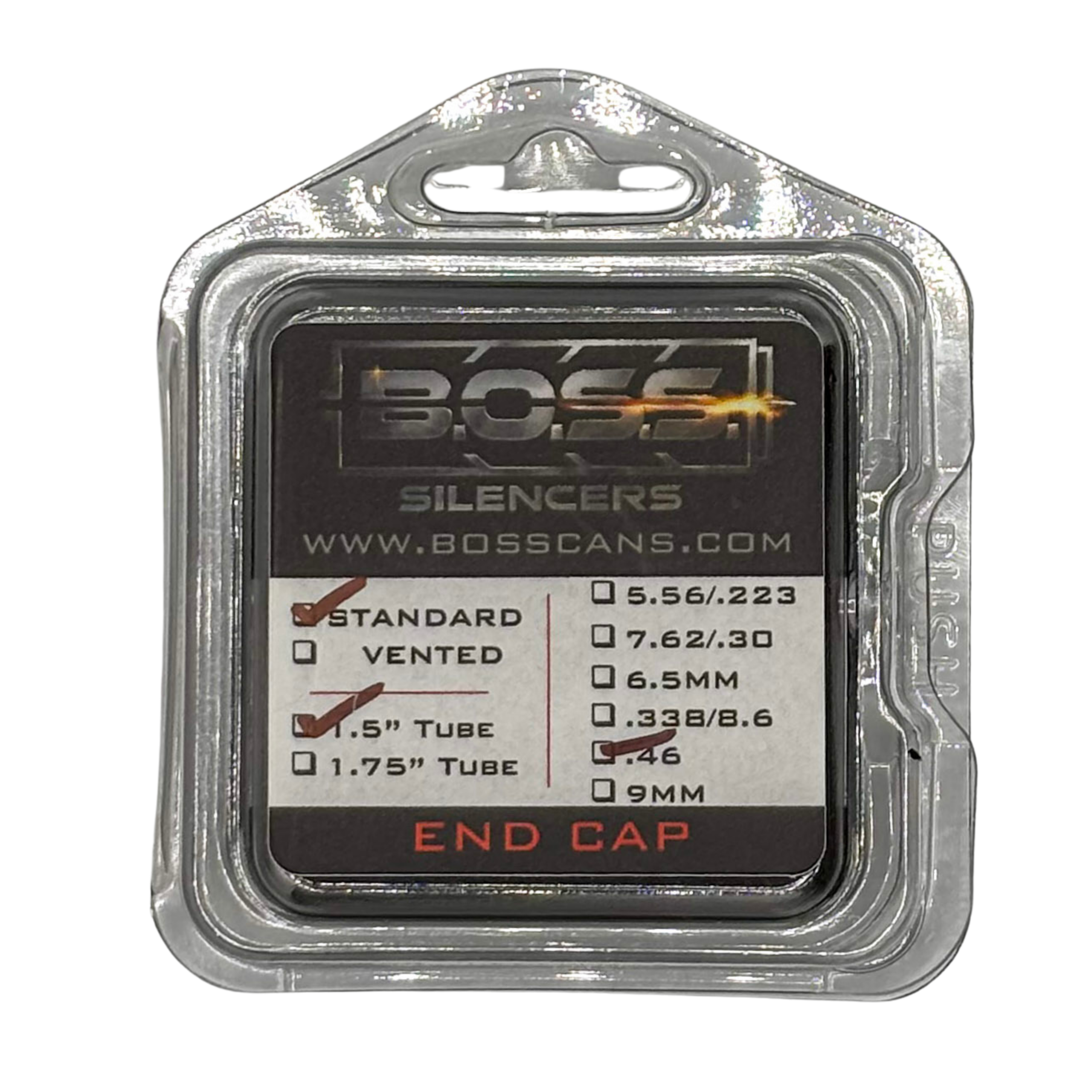 BOSS .46 CAL END CAP FOR 1.5IN BOSS SILENCER MODELS ONLY STAINLESS END CAP STANDARD BLACK EC-150-460-SS-SE-BLK 3 BOSS .46 CAL END CAP FOR 1.5IN BOSS SILENCER MODELS ONLY STAINLESS END CAP STANDARD BLACK EC-150-460-SS-SE-BLK