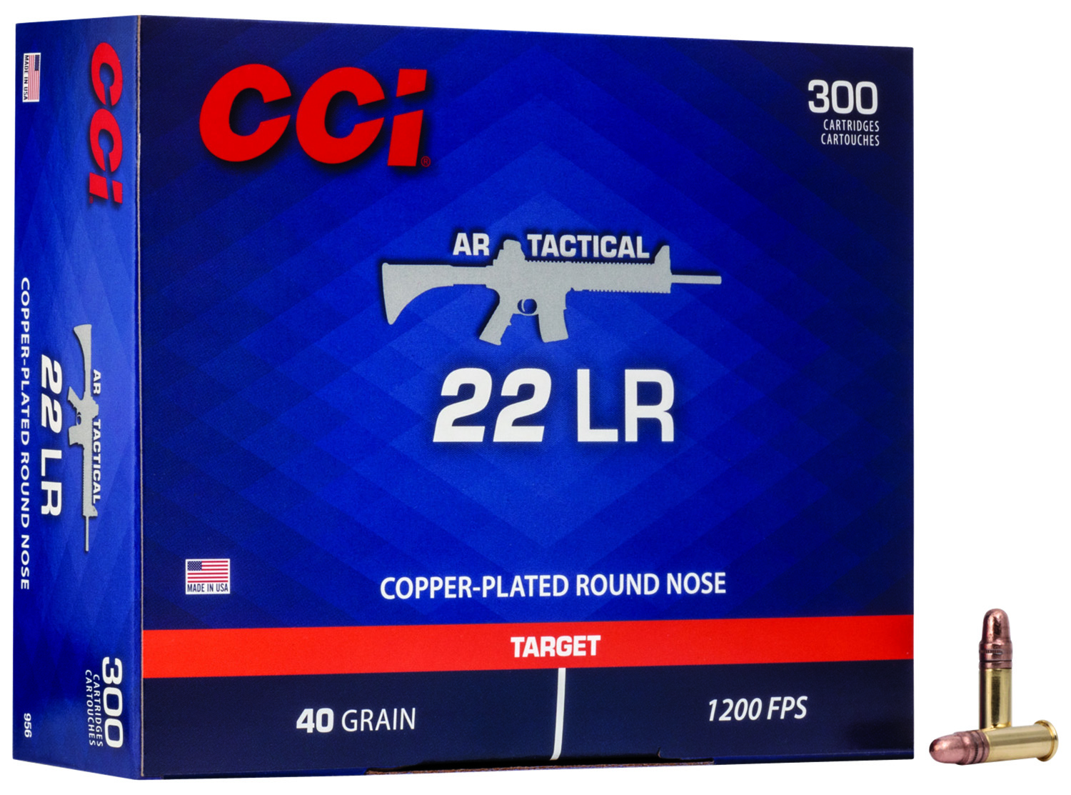 CCI 956 AR Tactical 22LR 40gr Copper Plated Round Nose 300 Per Box/10 Case 3 CCI 956 AR Tactical 22LR 40gr Copper Plated Round Nose 300 Per Box/10 Case
