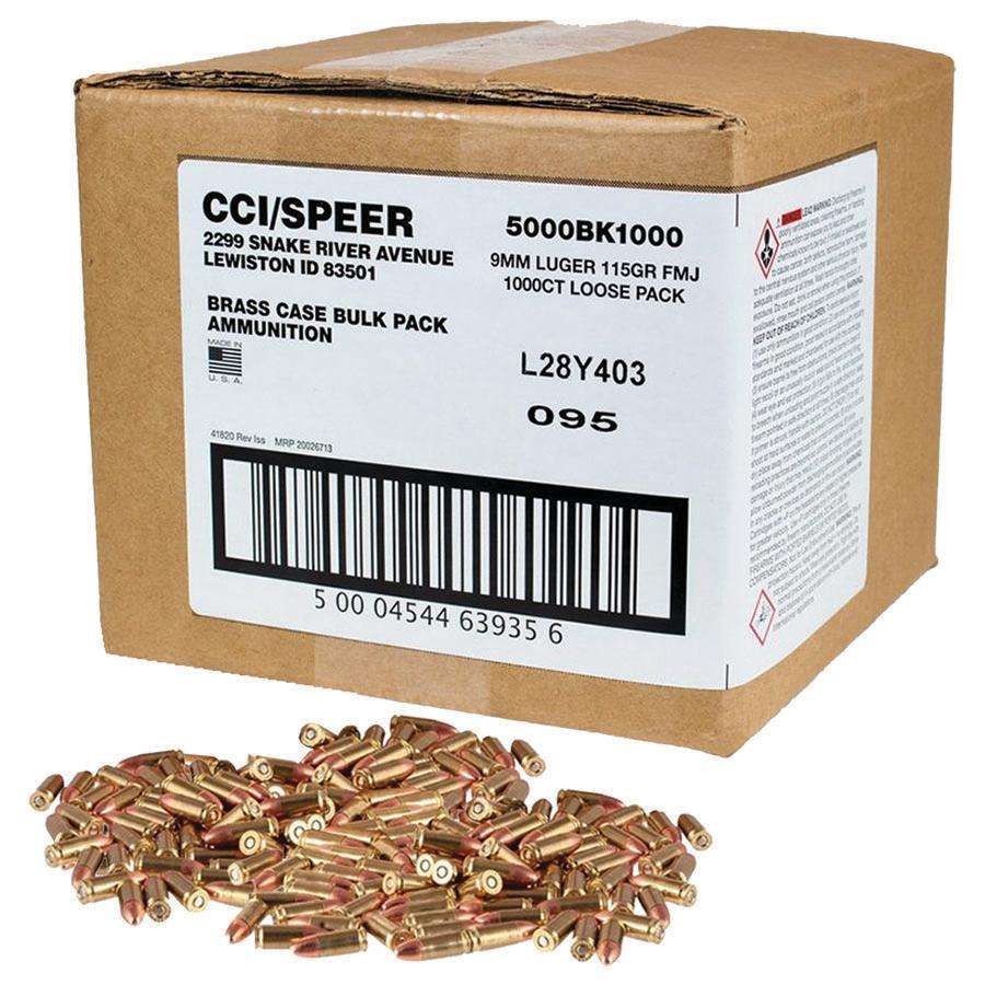 CCI Blazer Brass Handgun Ammunition 9mm Luger 115gr FMJ 1145 fps 1000/ct Loose Bulk Pack 3 CCI Blazer Brass Handgun Ammunition 9mm Luger 115gr FMJ 1145 fps 1000/ct Loose Bulk Pack