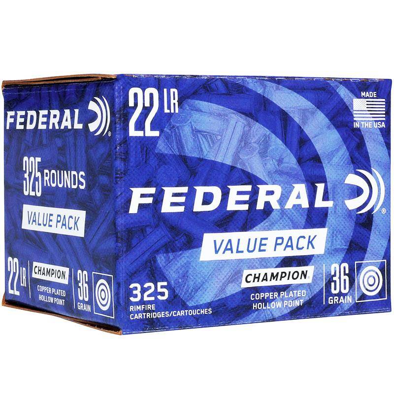 Federal Champion Rimfire Value Pack Ammunition .22LR 36gr CPHP 1260 fps 325/ct 3 Federal Champion Rimfire Value Pack Ammunition .22LR 36gr CPHP 1260 fps 325/ct