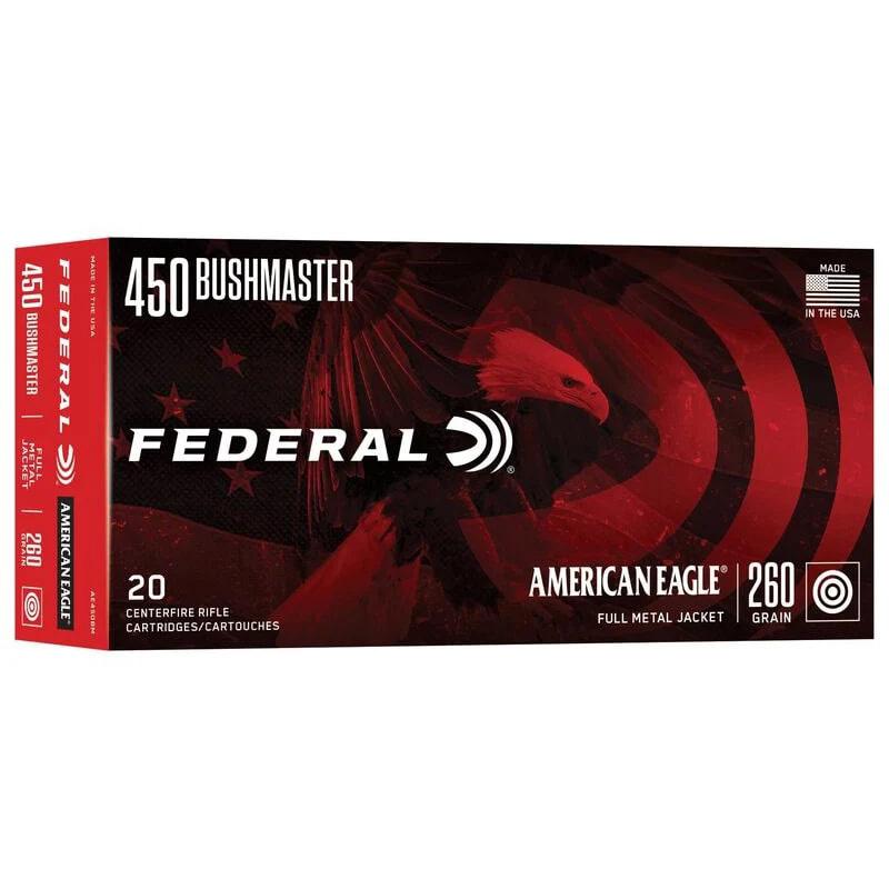 Federal American Eagle Rifle Ammunition .450 Bushmaster 260gr FMJ 2040 fps 20/ct 3 Federal American Eagle Rifle Ammunition .450 Bushmaster 260gr FMJ 2040 fps 20/ct