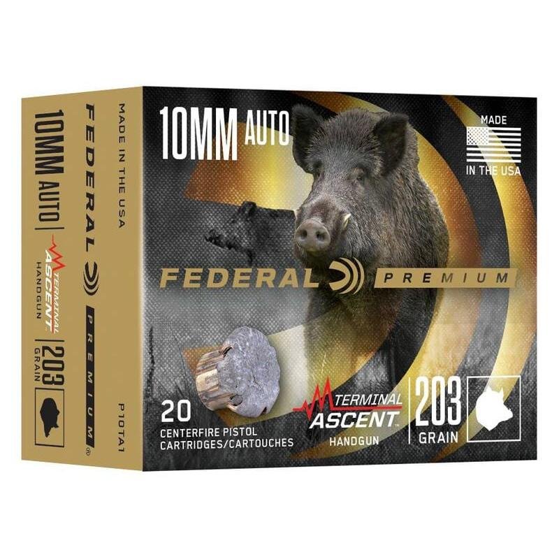 Federal Terminal Ascent Handgun 10mm Auto 203gr JHP 1130fps 20/ct 3 Federal Terminal Ascent Handgun 10mm Auto 203gr JHP 1130fps 20/ct