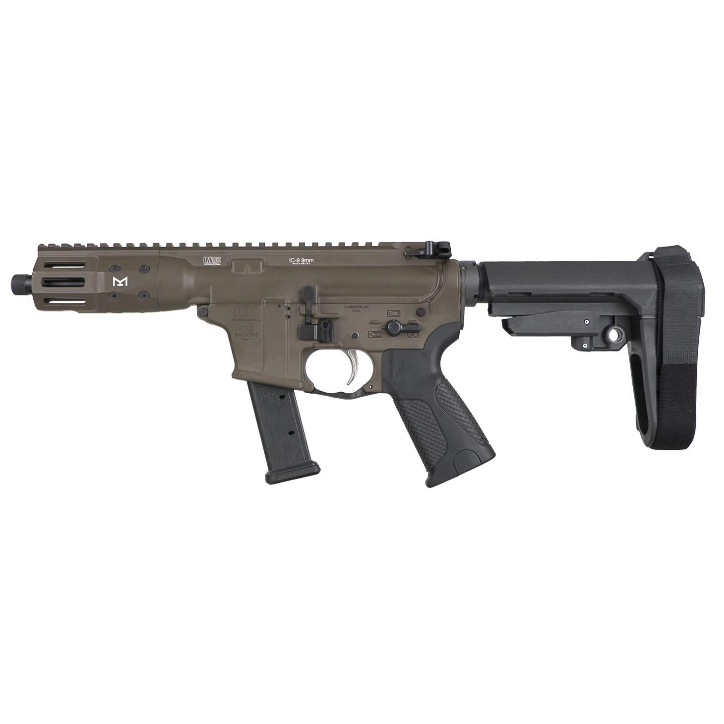 LWRC IC-9 Pistol 9mm Luger 31rd Magazine 5.6'' Barrel Patriot Brown w/SBA3 Brace 3 LWRC IC-9 Pistol 9mm Luger 31rd Magazine 5.6'' Barrel Patriot Brown w/SBA3 Brace