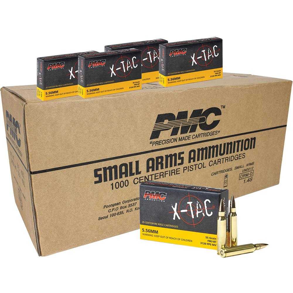 PMC X-Tac Rifle Ammunition 5.56X45 NATO 55 gr FMJBT 3120 fps 1000/ct 3 PMC X-Tac Rifle Ammunition 5.56X45 NATO 55 gr FMJBT 3120 fps 1000/ct