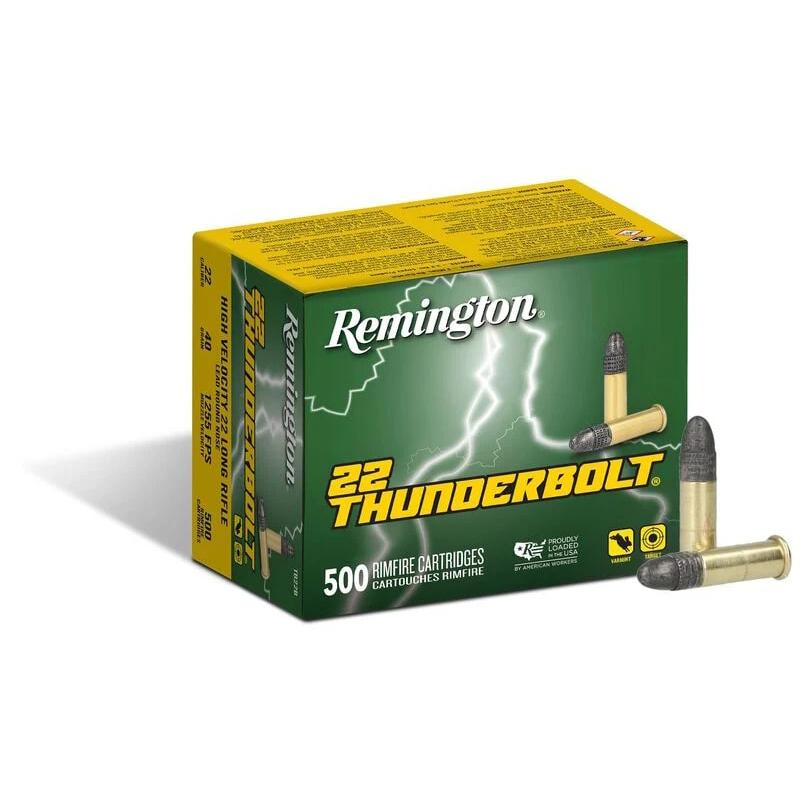 Remington .22 Thunderbolt Rimfire Ammunition .22 LR 40 gr RN 1255 fps 500/ct 3 Remington .22 Thunderbolt Rimfire Ammunition .22 LR 40 gr RN 1255 fps 500/ct