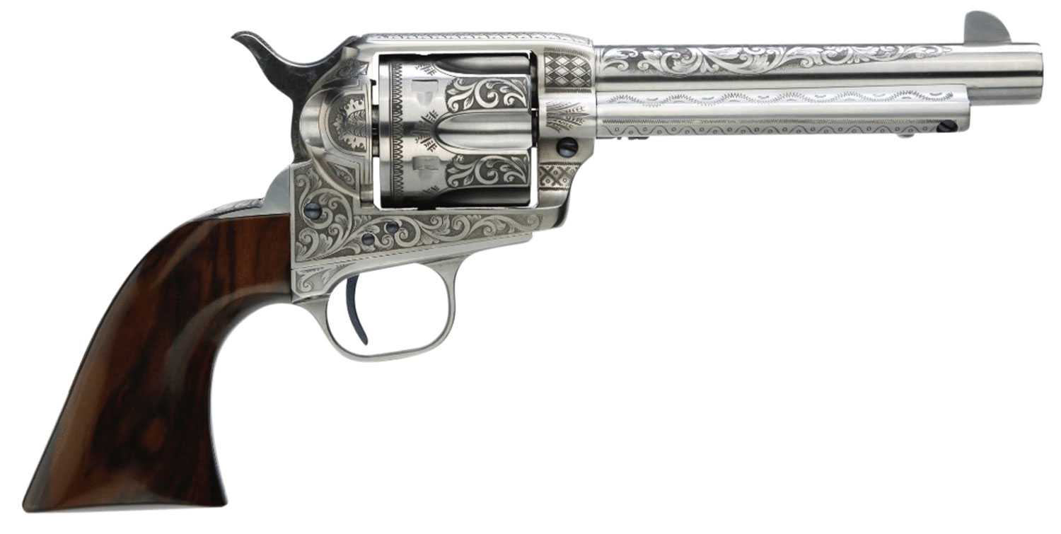 Taylors & Company 550898 1873 Cattleman 45 Colt (LC) Caliber with 5.50" Barrel, 6rd Capacity Cylinder, Overall White Photo Engraved Finish Steel & Walnut Grip 3 Taylors & Company 550898 1873 Cattleman 45 Colt (LC) Caliber with 5.50" Barrel, 6rd Capacity Cylinder, Overall White Photo Engraved Finish Steel & Walnut Grip