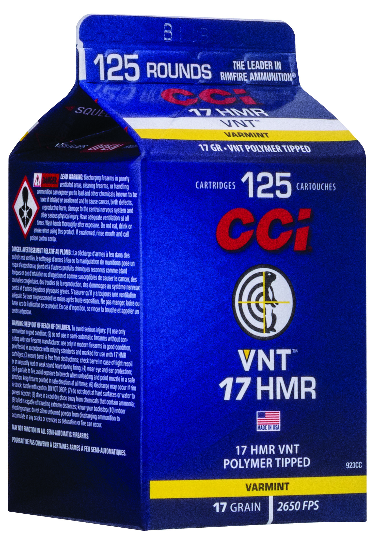 CCI 923CC VNT Rimfire 17HMR 17gr Varmint Tipped 125 Per Box/10 Case 3 CCI 923CC VNT Rimfire 17HMR 17gr Varmint Tipped 125 Per Box/10 Case