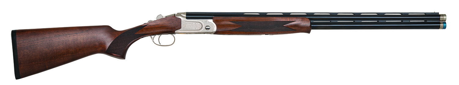Mossberg 75480 Gold Reserve  Full Size 410 Bore Break Open 3" 2rd 26" Blue Polished Vent Rib Barrel, Silver Polished Engraved Stainless Steel Receiver, Black Grade A Walnut Fixed Stock, Right Hand