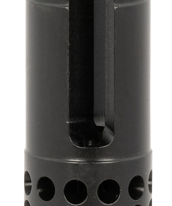 SureFire WARCOMPSPORT5561228 Warcomp Sport Flash Hider 22 Cal (5.56mm) 1/2"-28 tpi, Open Tine 3-Prong, Ported Black Stainless Steel for AR/M4-Platform