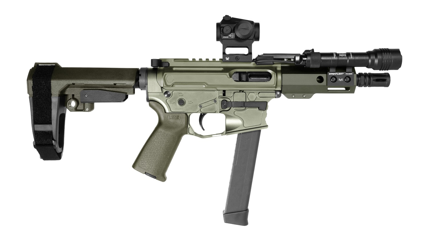Shark Coast Tactical SCC05752GK9B Grassy Knoll Bundle 9mm Luger 30+1 5" Threaded Barrel, Aluminum Receiver w/Picatinny Rail, M-LOK Handguard, Polymer SB Tactical SBA3 Brace, Streamlight ProTac Rail Li 3 Shark Coast Tactical SCC05752GK9B Grassy Knoll Bundle 9mm Luger 30+1 5" Threaded Barrel, Aluminum Receiver w/Picatinny Rail, M-LOK Handguard, Polymer SB Tactical SBA3 Brace, Streamlight ProTac Rail Li